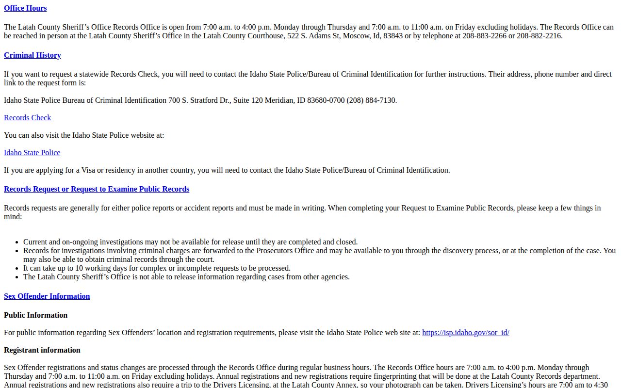 Latah County released inmate mugshot records request page