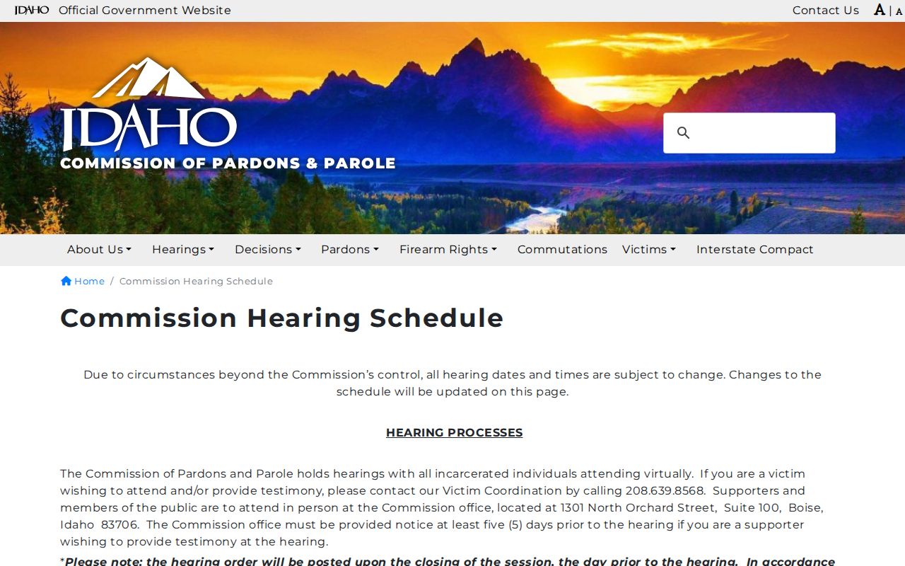 Idaho parole hearing schedule for Latah County post-release records