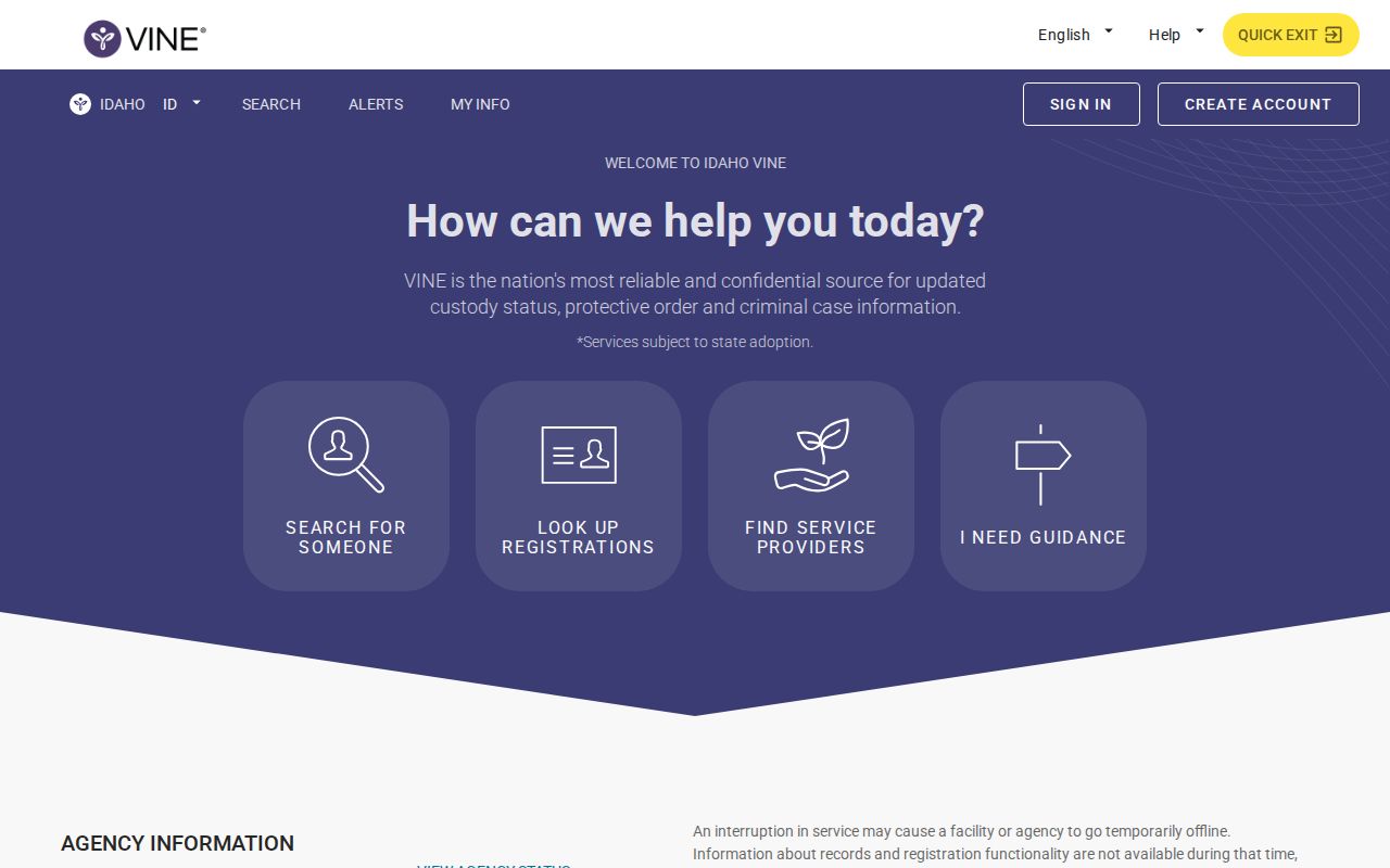 Idaho VINE search for a Latah County release check