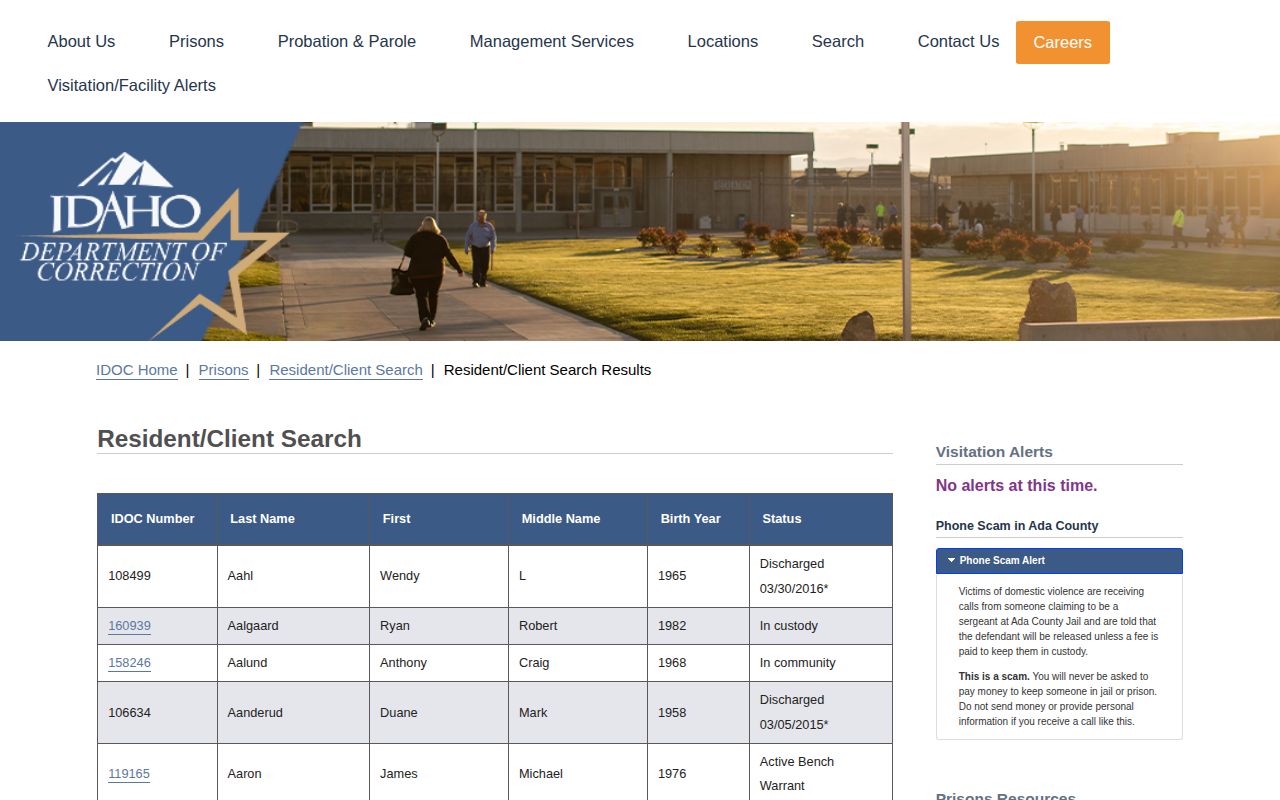 IDOC results for Latah County released inmate status